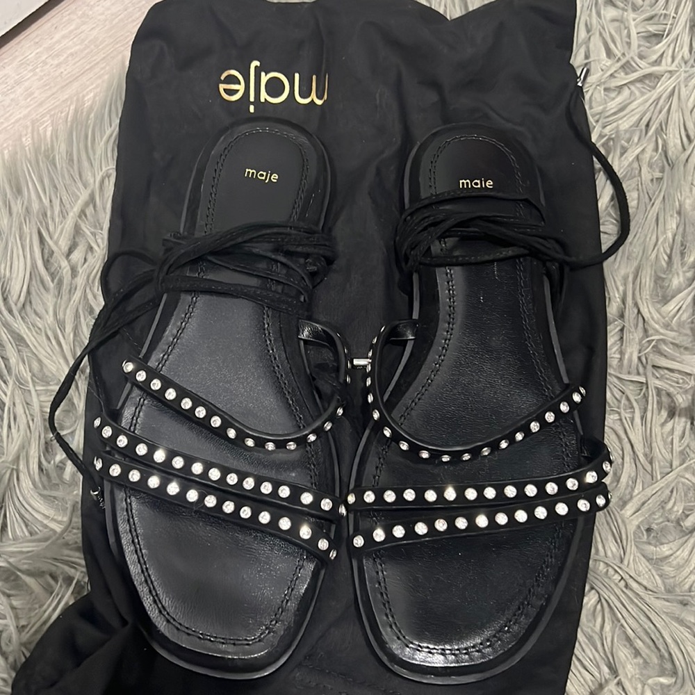Maje studded black tie up sandals